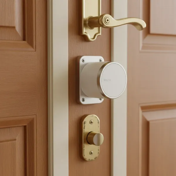 Bosma Aegis smart lock installed on an interior side of a modern door.