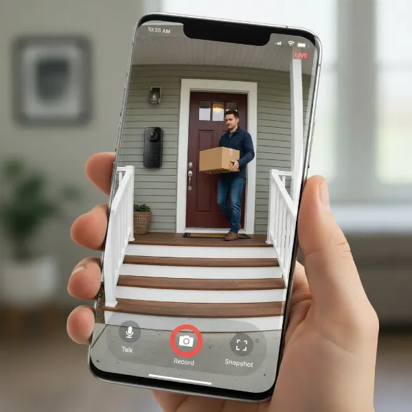 Smartphone screen displaying live 2K HD video feed from Eufy S330 smart lock