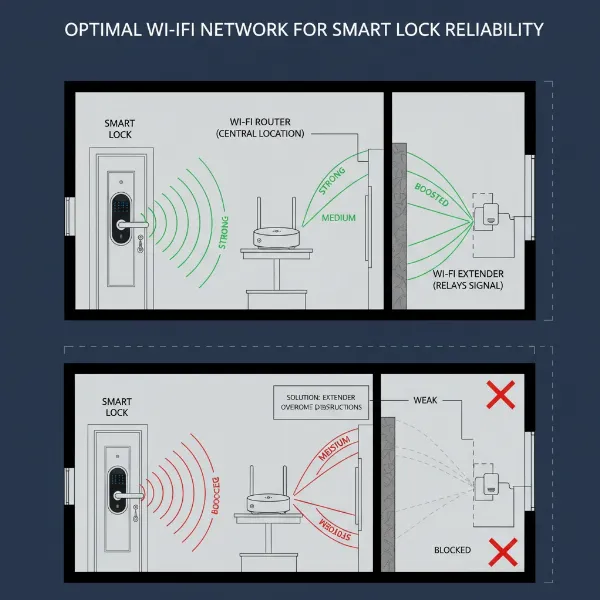Diagram illustrating how to improve smart lock Wi-Fi signal strength.