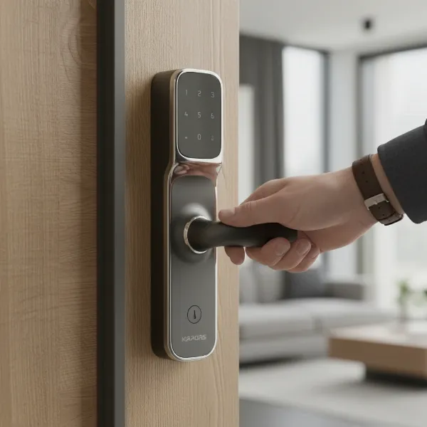 Kaadas K9 smart lock with push-pull handle design for easy door opening.