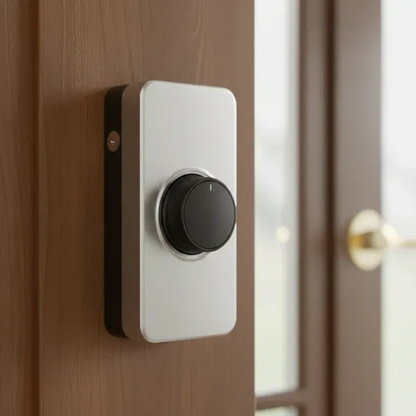 Kwikset Convert interior unit on a door, showing the smart lock conversion.