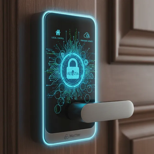 Visual representation of enhanced security features in a Matter smart lock.