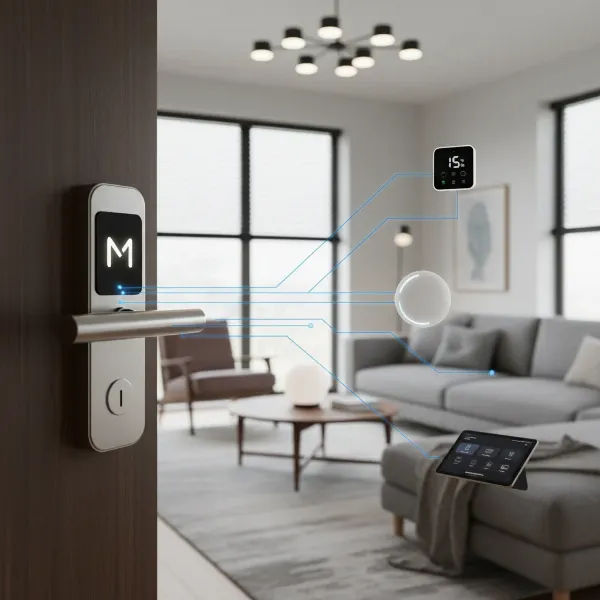 Matter smart lock seamlessly integrated into a unified smart home ecosystem.