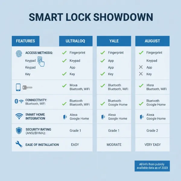 Infographic comparing features of Next Lock with other leading smart lock brands for home security.