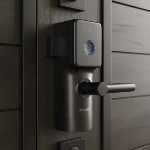Close-up of SwitchBot Lock Pro, highlighting its aluminum body and large size.
