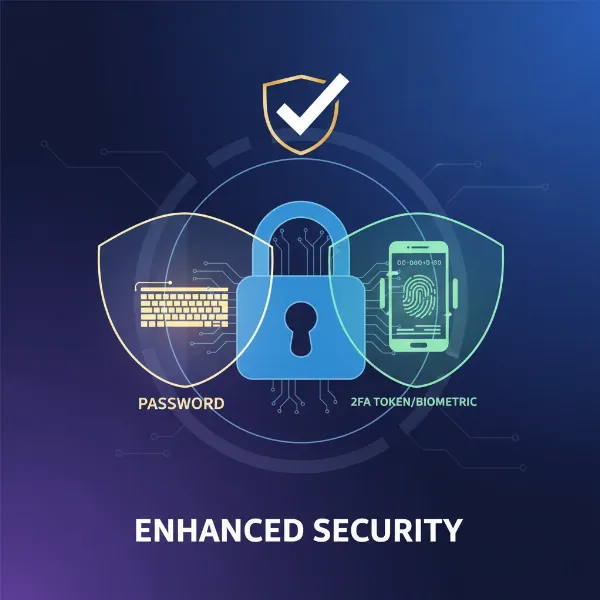 Illustration of two-factor authentication showing a lock secured by two distinct layers.