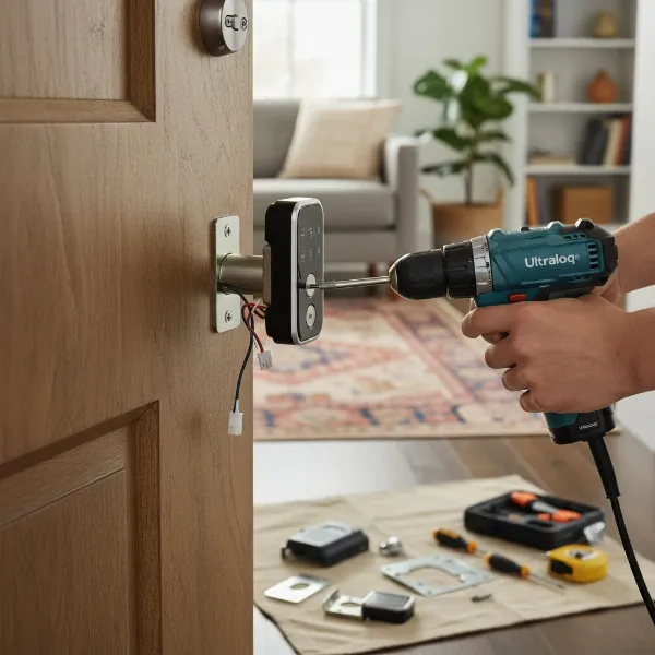 Step-by-step installation of the Ultraloq U-Bolt Pro Wi-Fi smart lock on a standard door.