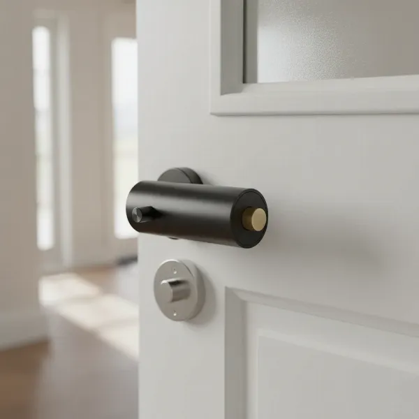 Yale Linus smart lock installed on the interior of a door over a Euro cylinder.